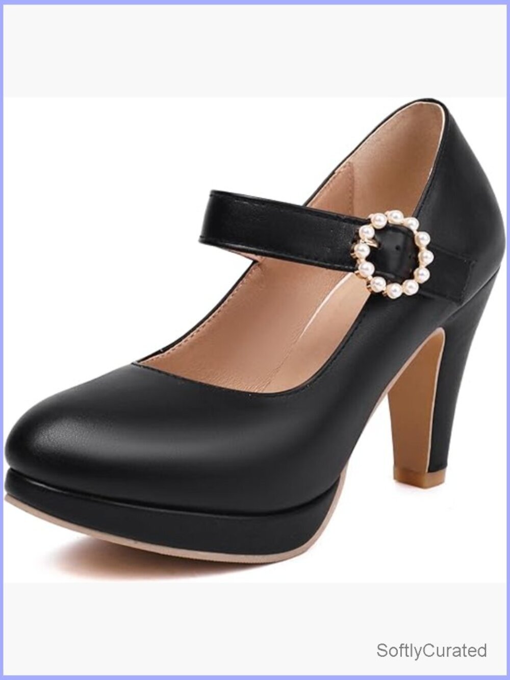 Leather T-Strap High Heel Pumps with Bow Platform, Round Toe